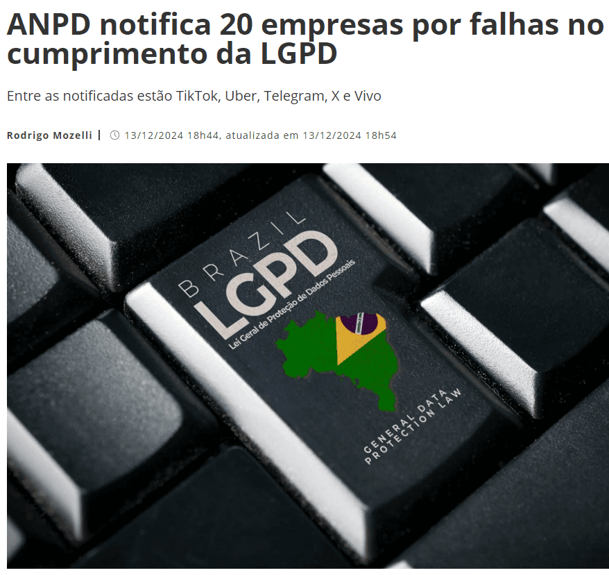 ANPD notifica 20 empresas por falhas no cumprimento da LGPD