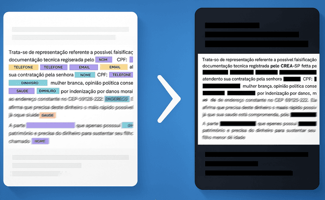 Opção de preto e branco — recurso da plataforma DocSec de anonimização de documentos