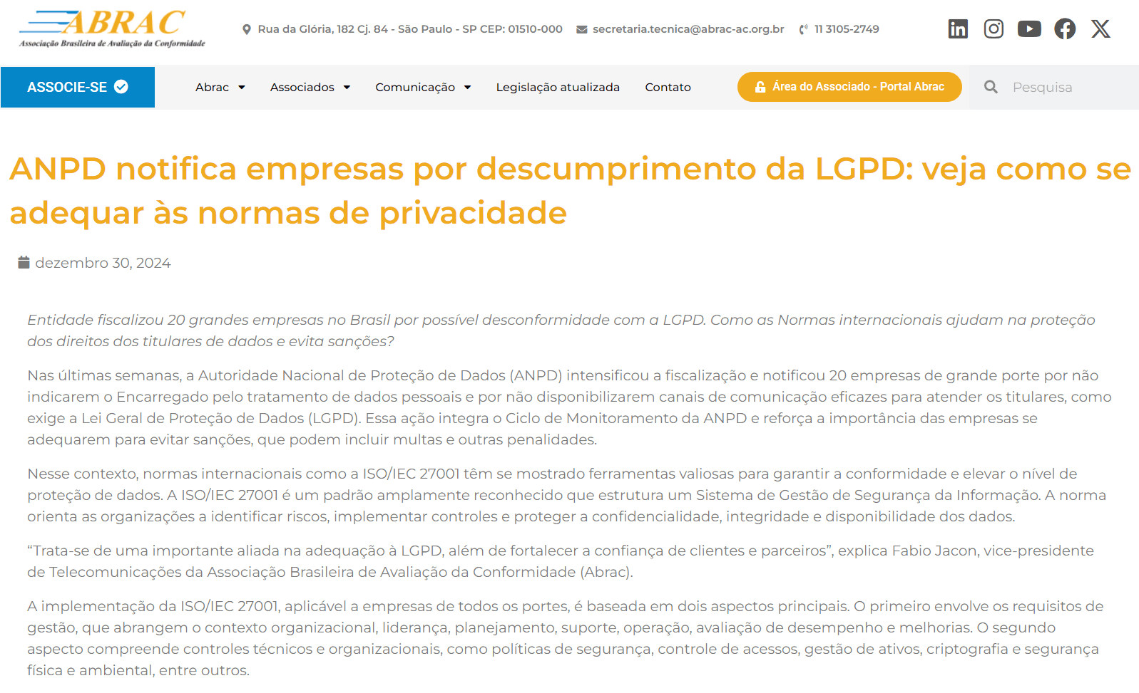 Notícia: ANPD notifica empresas por descumprimento da LGPD: veja como se adequar às normas de privacidade